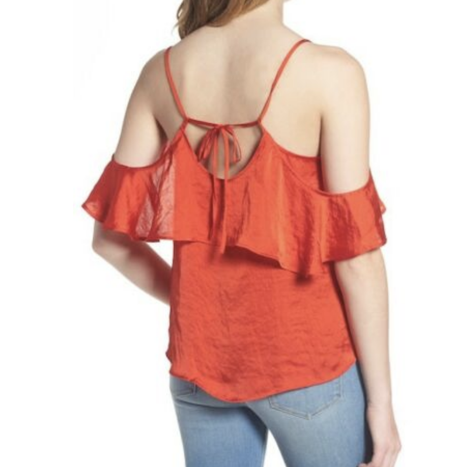 BP Satiny Ruffle Cold Shoulder Adjustable Straps Top Blouse Ruffle ...