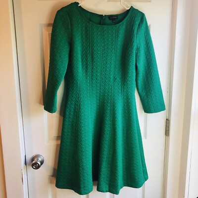 green houndstooth dress The Limited Dress Women S Green Houndstooth Textured Fit And Flare Party  Holiday