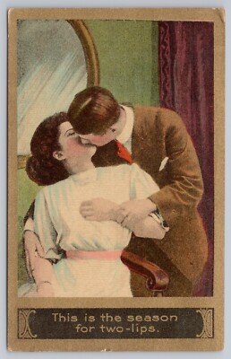 This is the Season for Two-lips Victorian Couple Kissing UNP WOB