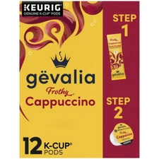 GEVALIA Cappuccino Espresso K-Cup Coffee Pods Froth Packets (12 Ct Box)