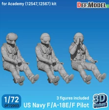 DEF Model 1/72 US Navy F/A-18E/F Modern Pilot Set 3d Printed Resin (3 figures)
