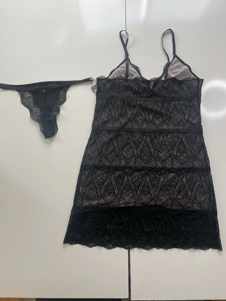 JUEGO CHEMISE FLEUR’T ENCAJE EN Encaje Negro Con Bragas Talla XL Foto 2 de 4