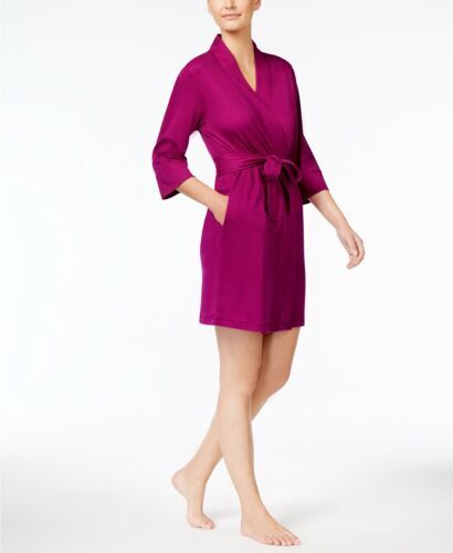 Fishers Finery Women's Short Cotton Terry Kimono Bathrobe With Pockets (Pink, L