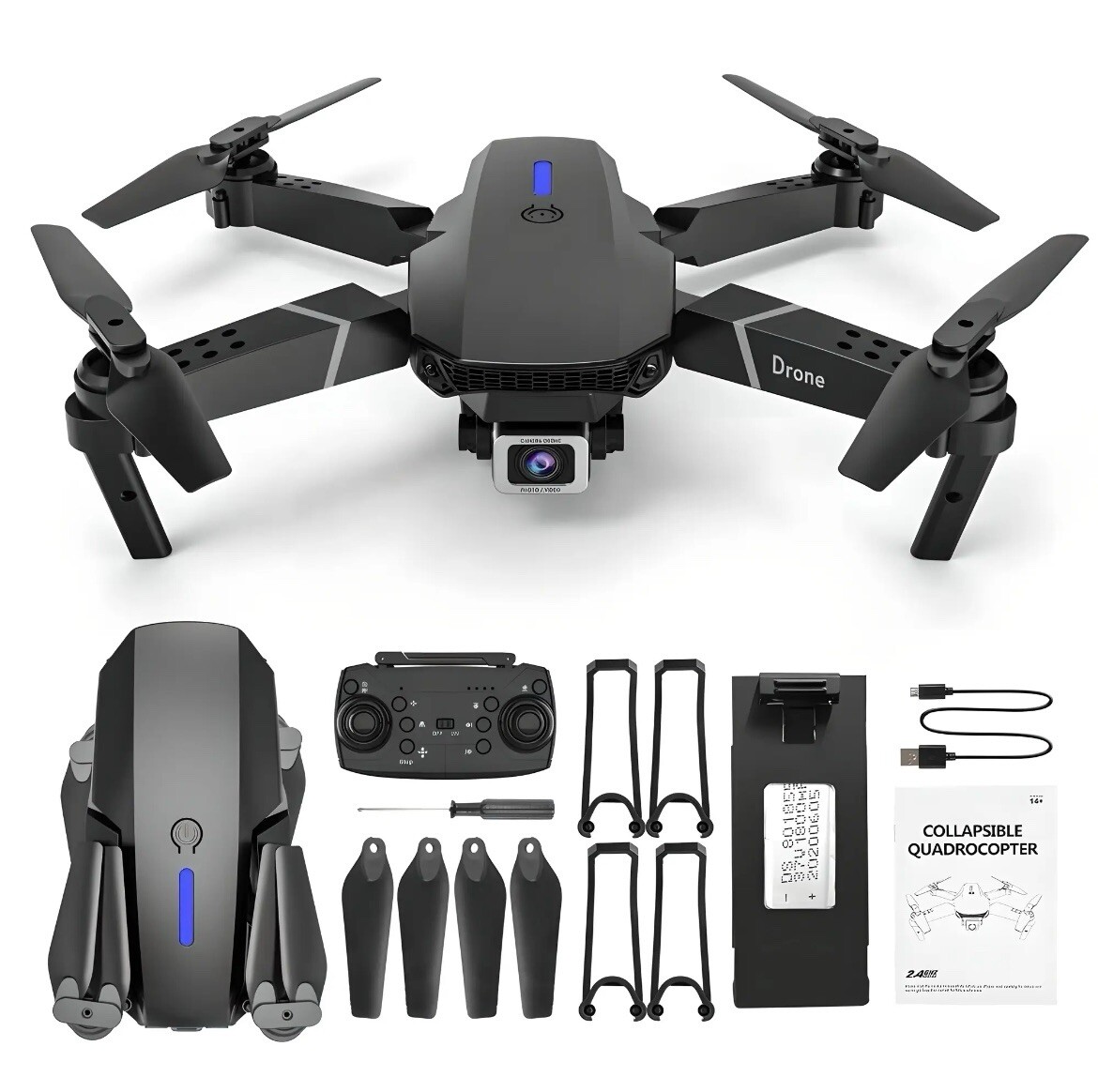 Drone noir 4K double caméra stabilisé, idéal pour apprendre à piloter