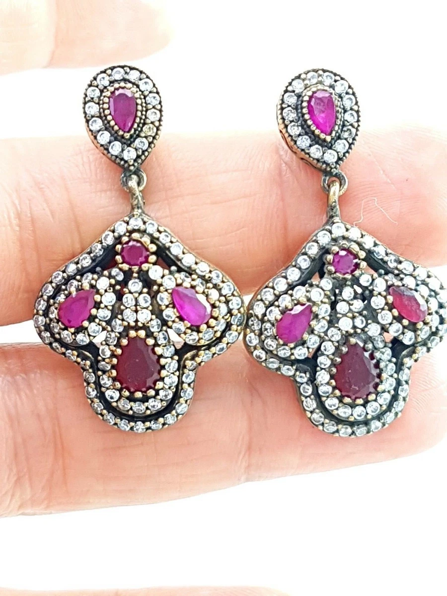 Customize & Buy Fashion Classic Turkish Gemstone Triple Drop Earrings Ruby  (Dyed) Online at Grand Bazaar Jewelers - GBJ3ER12386-1