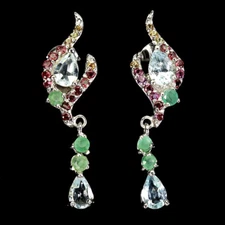925 Sterling Silver Earrings Oval Aquamarine Emerald Sapphire Gemstone