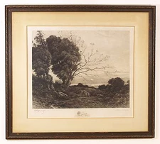 Henri Joseph Harpignies  (French,1819-1916 ) Original Engraving Print  Signed