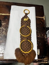 VTG 70  s Brown Macrame Towel Holder W/ Ceramic Snail 23  Long Handmade