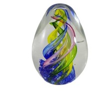 Egg Shaped Multi Color  Swirl  Glass Paperweight