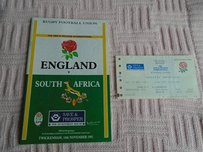 England v South Africa rugby programme and ticket 1992 | eBay