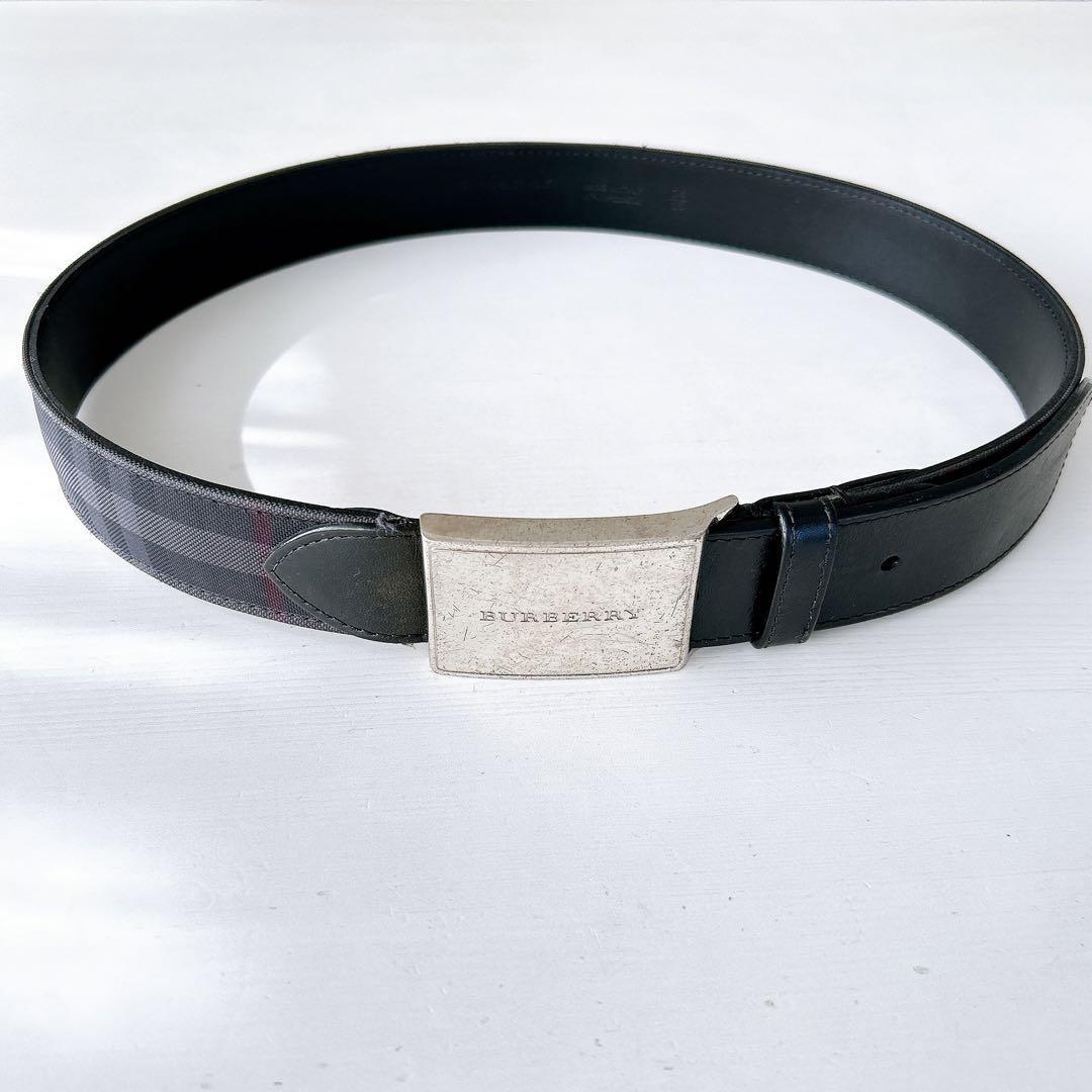 Burberry Men's Leather Belt Black Size 34/85 Burberry Check Burberry Men's Leather Belt Black Size 34/85 Burberry Check