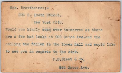 Invitation Letter To Mrs. Brettheimer From F.S. Blest & Co. Posted Postcard