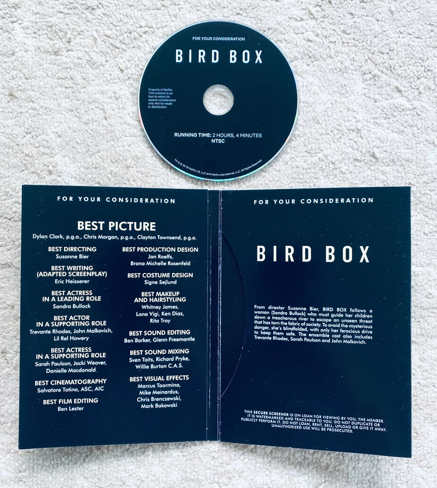 Bird Box DVD Netflix FYC For Your Consideration Screener Promo Sandra Bullock - Image 2 of 3