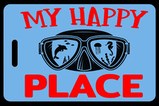 Personalized Sky Blue My Happy Place Red Luggage/Gear Bag Tag