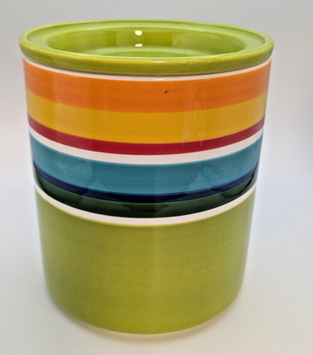 RARO!! Bidone arcobaleno Pier 1 Imports Summer Stripes con coperchio (vedi foto) leggi. - Foto 4 di 9