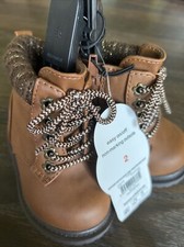 Infant Girl Boots Size 2 0-3 Months Brown Easy On Easy Off Zippers