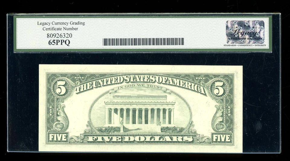 DBR 1981-A $5 FRN New York Fr. 1977-B Gem Legacy 65 PPQ Serial B57956688A - Image 2 of 2