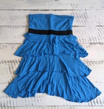 Express Size S Vintage Y2K Bright Blue Tiered Ruffle Strapless Mini Dress