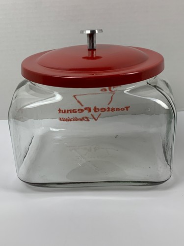 Tom's Counter Jar Red Print with Lid Country Store Display Cookie Jar Kitchen - Picture 6 of 7
