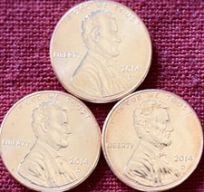 2014-d Denver Mint Lincoln Shield Cent Gem Bu - Lot Of Three
