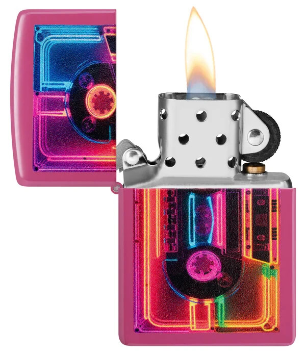 Zippo 46693, Neon Cassette Tape Design, Pink Frequency Finish