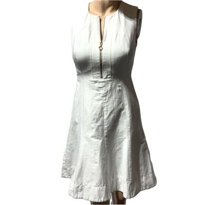 CALVIN KLEIN White Fit & Flare Dress Sleeveless Zip Front Size 4 Cotton  Blend | eBay