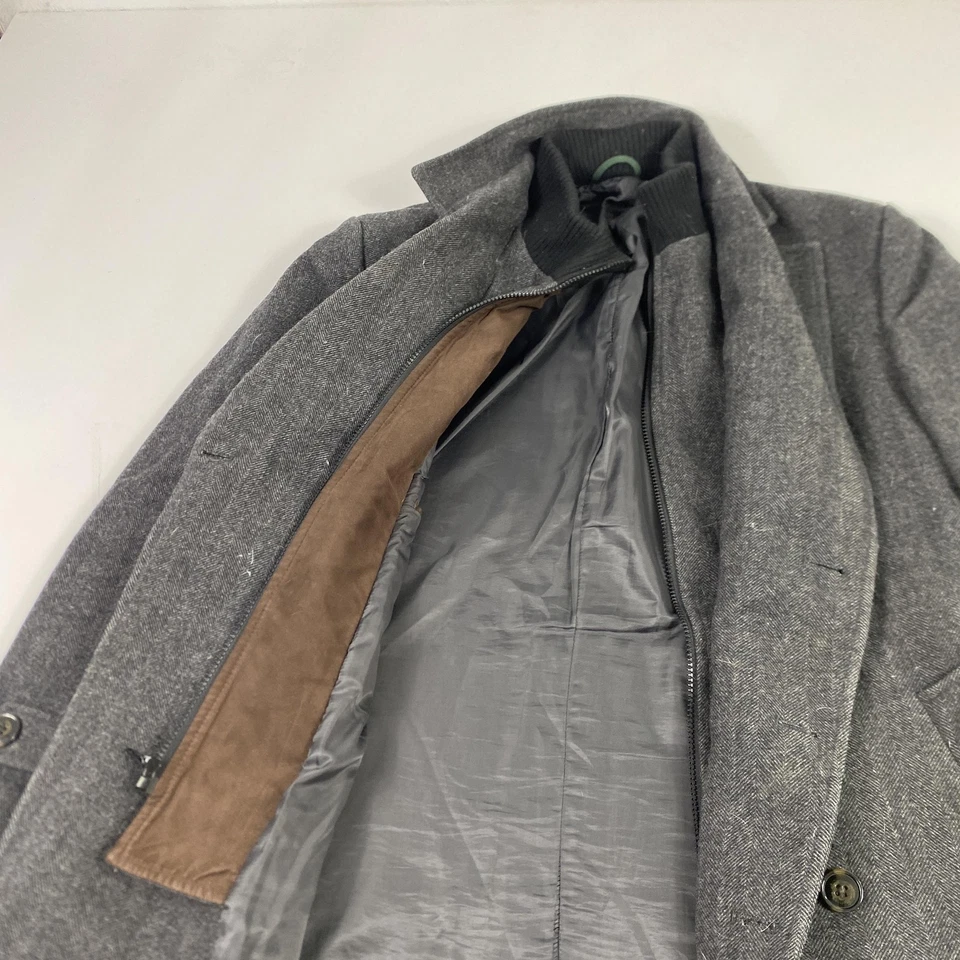 Abrigo Lauren Ralph Lauren Para Hombres 40R Gris Espiga Mezcla Lana Chaquetón Cremallera Babero Foto 3 de 4