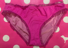 2011 Victoria's Secret Vintage Cotton Hot Pink Sparkly Ruffle Bikini Panties M