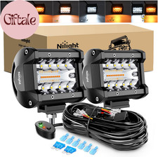 2PCS 4Inch 60W LED Pods Spot Flood Amber White Light Bar Strobe 6 Modes Memory F