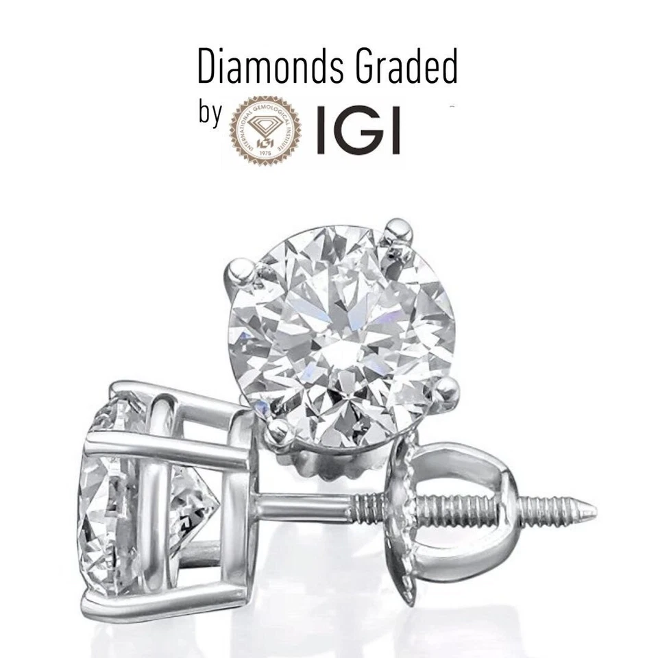 IGI CERTIFIED 3 Ct Real Lab Grown Diamond Studs Earrings 14k White Gold E VVS2