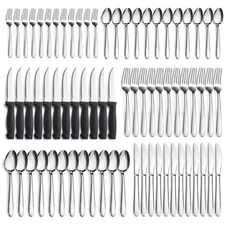 Pleafind 72-Pieces Silverware Set for 12, Flatware Set with Steak Knives, Sta...