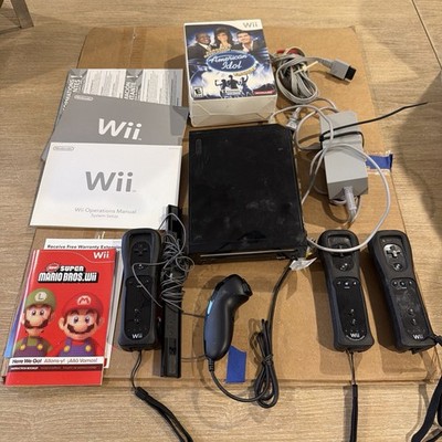 Nintendo Wii Black Console w/ Cords Tested Working RVL-001 USA See Descrp