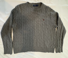 Polo Ralph Lauren Men's XL 100 Cotton Cable Knit Sweater Grey Crewneck