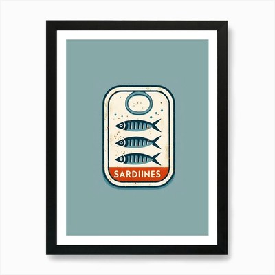 Sardinen Dose Kunstdruck gerahmt Wandbild Poster Leinwanddruck Bild