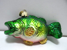 Old World Christmas Largemouth Bass Ornament No Box Fish Ornament Green Gold