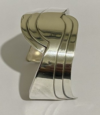 Vintage Anne Forbes Sterling Silver Modernist Wide Heavy 64gr Cuff Bracelet