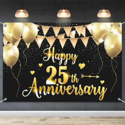 HAMIGAR 6X4Ft Happy 25Th Anniversary Banner Backdrop - 25 Wedding Anniversary De