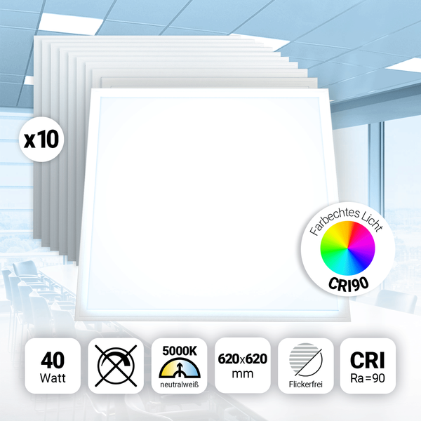 10X Led Panel 62X62 Neutralweiß 5000K 40W CRI90 Hohe Farbwiedergabe Pls3.0-image