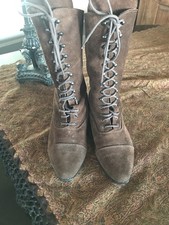 VTG early 90s chocolate brown suede lace up boots hippie victorian Spain 10