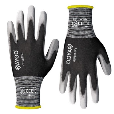 KAYGO Ultra Thin PU Coated Safety Work Gloves, 12 Pairs Nylon Knit, High Dext...