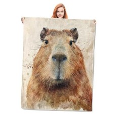 Watercolor Capybara Portrait Flannel Blanket,Animal Soft 50"x60" Color285