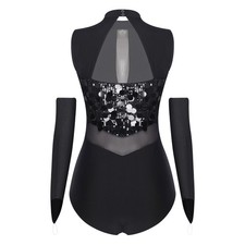 Women Dancewear Dance Bodysuit Mock Neck Outfit Color Block Shiny Skating Back