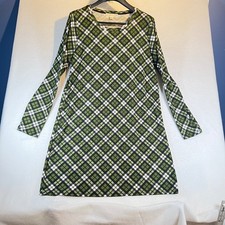 Michael Kors Dress Just Above the Knee Woman's XXL Green White Plaid Long Sleeve
