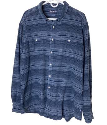 Barbour Plockton Tailored Fit Shirt Mens XL Blue Striped Cotton Button Down