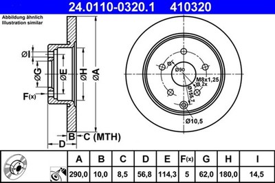 2x ATE Bremsscheibe 24.0110-0320.1 für TOYOTA COROLLA Verso ZNR10_ ZNR10R ZNR11_