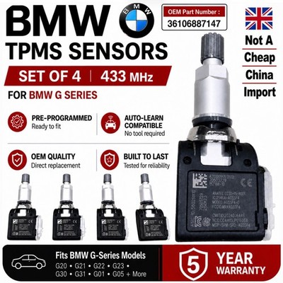 4X BMW TPMS Tyre Pressure Sensors BMW 5 Series & M5: G30 G31 F90 (2017 2023) OEM