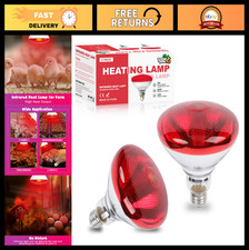 250W Infrared Heat Lamp Bulb - 2 Pack Red Brooder Light for Chickens, Reptiles 