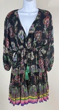 Women's Alexis Black Floral 3/4 Sleeve V-Neck Holli Mini Dress Size S