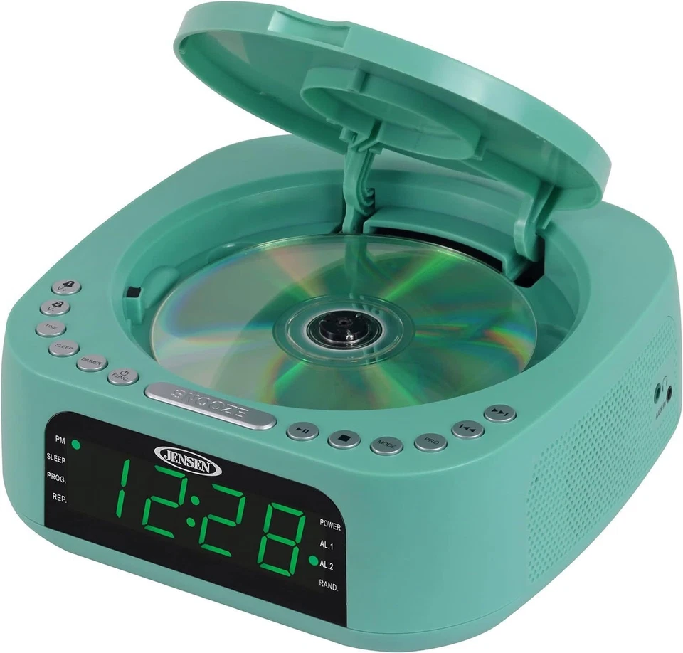 Jensen Teal Modern Home Audio CD Player Stereo Alarm Clock Digital FM Radio - Image 4 of 4