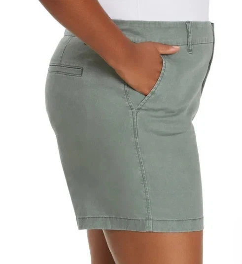 NOVO Shorts Chino Gloria Vanderbilt Feminino Tamanho 10 Cintura Média Elástico Sarja Verde - Imagem 3 de 4